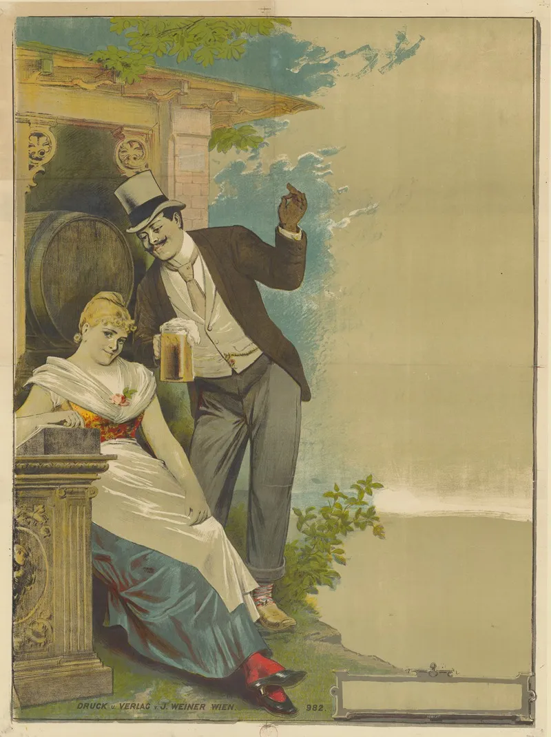 Couple Au Bock De Biere Affiche Sans Lettre Wall Art by J. Weiner - High-Resolution Digital Print