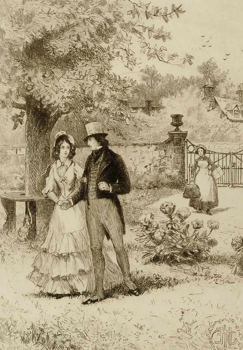 Couple Walking In A Garden