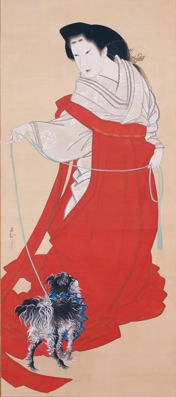 Court Lady With Dog Wall Art by Mihata Jōryū - High-Resolution Digital Print