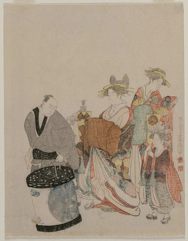 Courtesan On The Town With Attendants At Night
