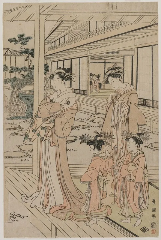 Courtesan Standing On A Veranda Wall Art by Toyokuni Utagawa - High-Resolution Digital Print
