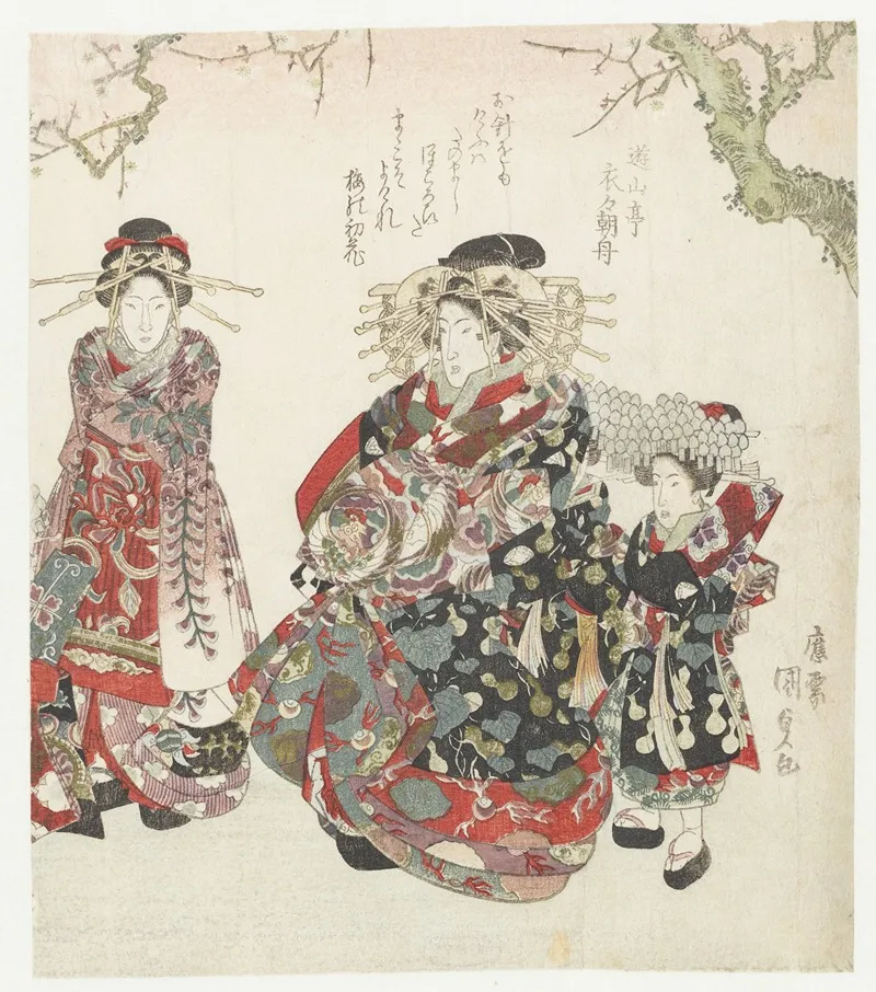 Courtesan With Two Maids Wall Art by Utagawa Kunisada (Toyokuni III) - High-Resolution Digital Print