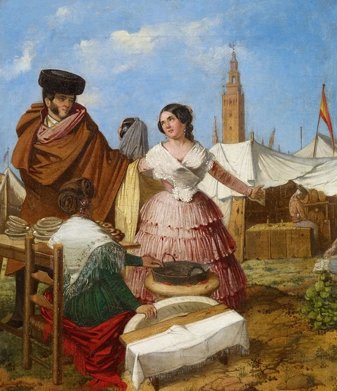 Courting At A Ring Shaped Pastry Stall At The Seville Fair Wall Art by Rafael Benjumea - High-Resolution Digital Print