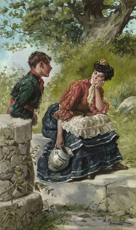 Courting Couple At The Fountain