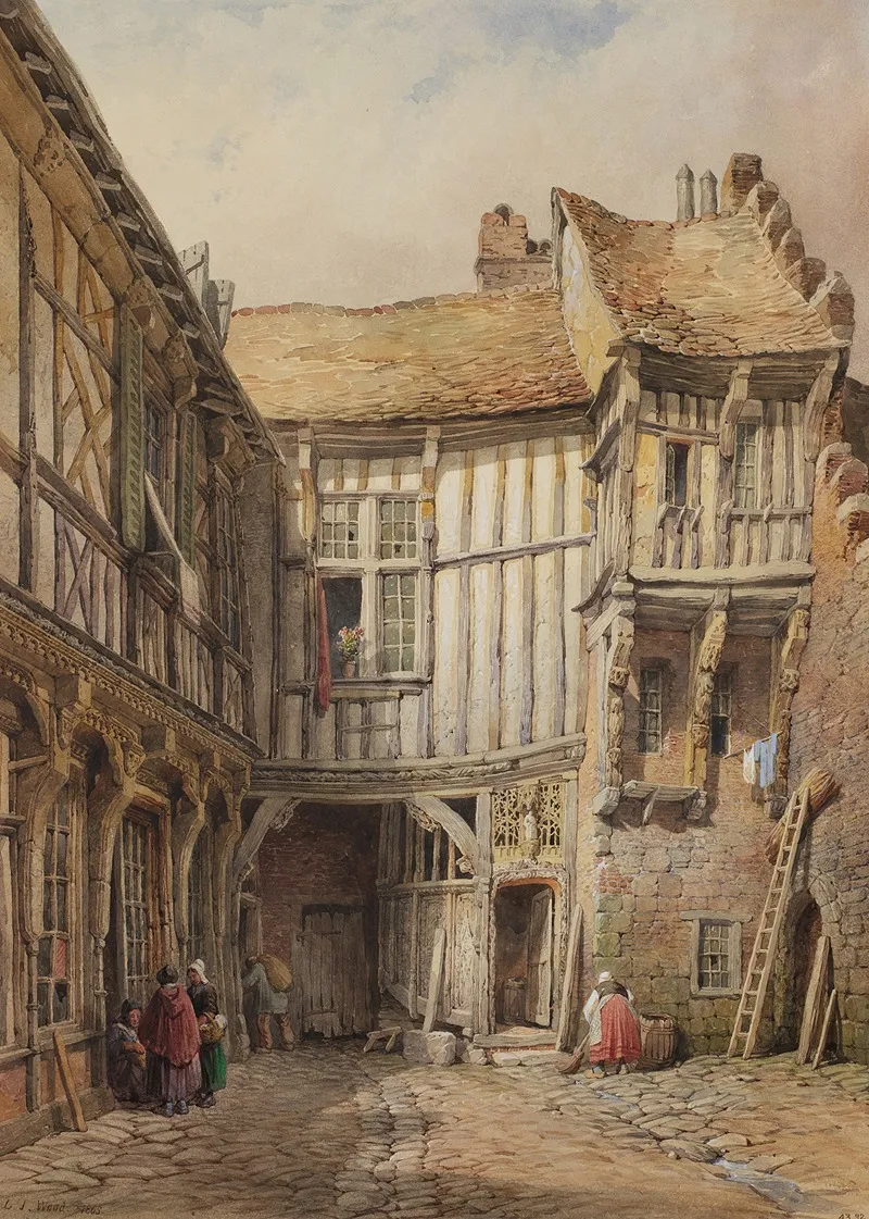 Courtyard Of House At No 29 Rue De La Tannerie Abbeville Somme France Said To Be From The Reign Of Francois I Wall Art by Lewis John Wood - High-Resolution Digital Print
