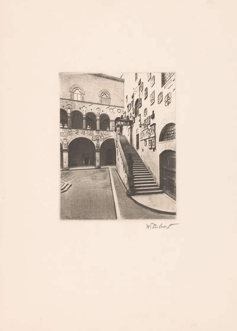 Courtyard Of The Palazzo Del Bargello Wall Art by Guglielmo Taubert - High-Resolution Digital Print