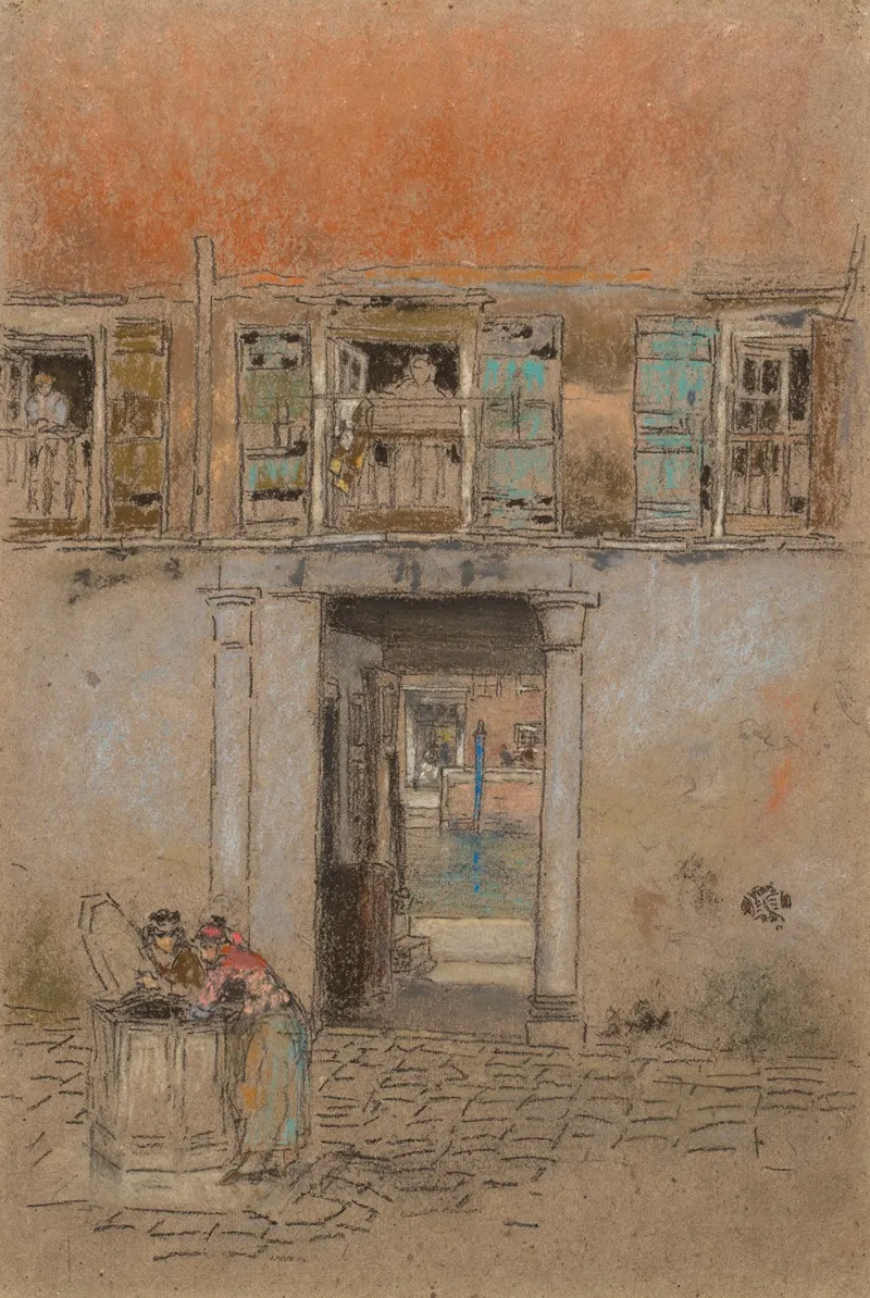 Courtyard On Canal Grey And Red Wall Art by James Abbott McNeill Whistler - High-Resolution Digital Print