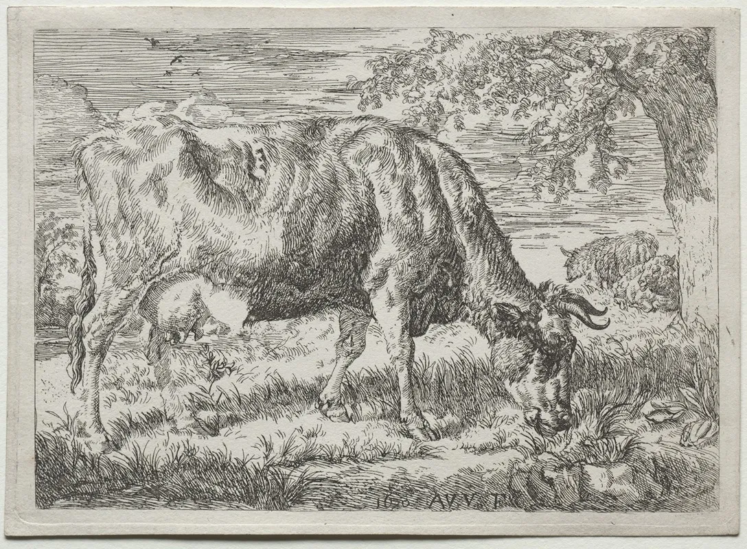 Cow And Two Sheep At The Foot Of A Tree