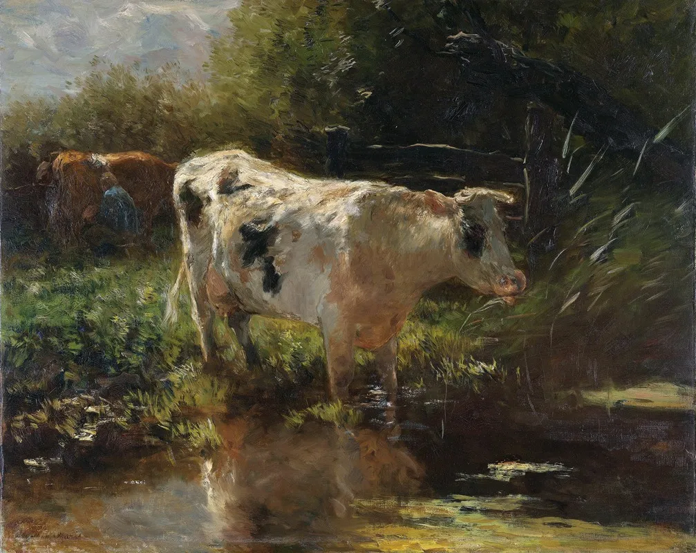 Cow Beside A Ditch Wall Art by Willem Maris - High-Resolution Digital Print