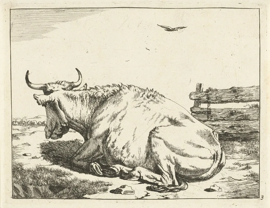 Cow Lying By Fence Wall Art by Marcus de Bye - High-Resolution Digital Print