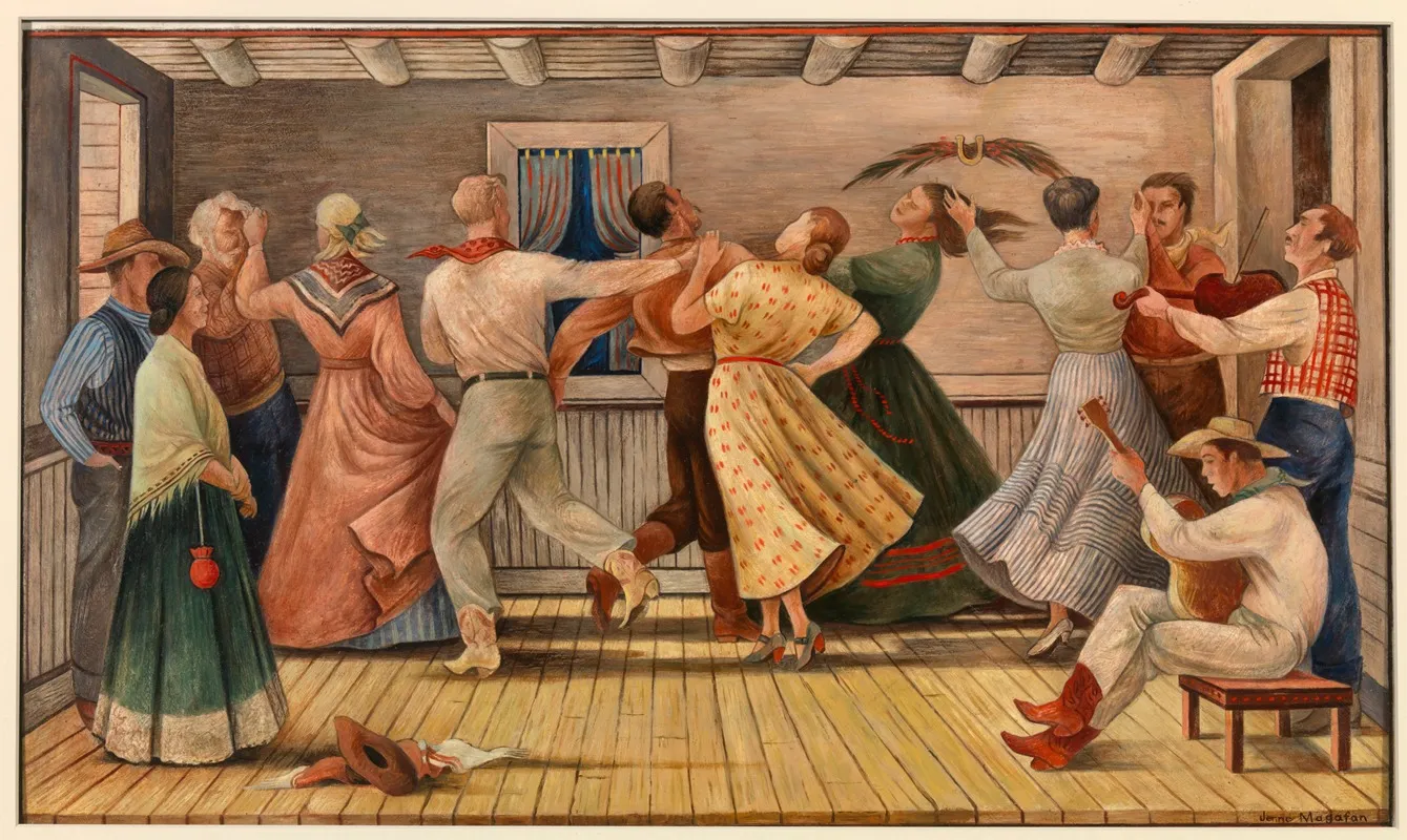 Cowboy Dance Mural Study Anson Texas Post Office Wall Art by Jenne Magafan - High-Resolution Digital Print
