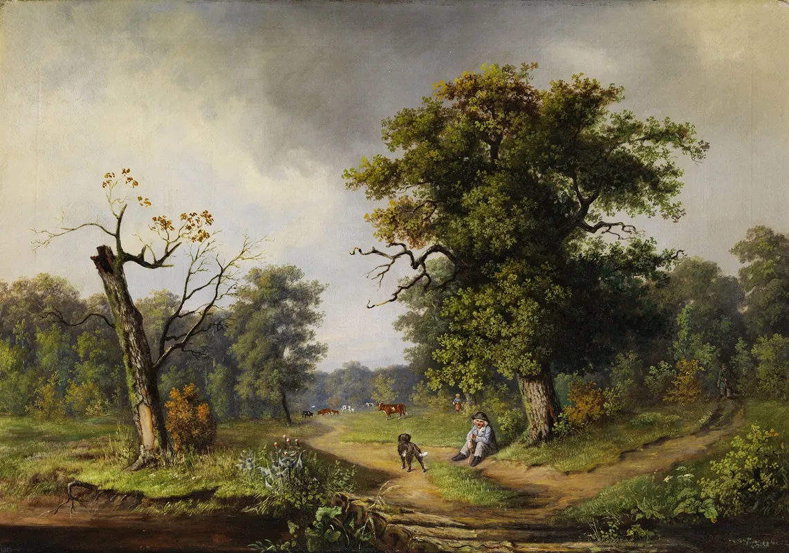 Cowherd At The Rest At The Forest Edge Wall Art by Guido Hampe - High-Resolution Digital Print