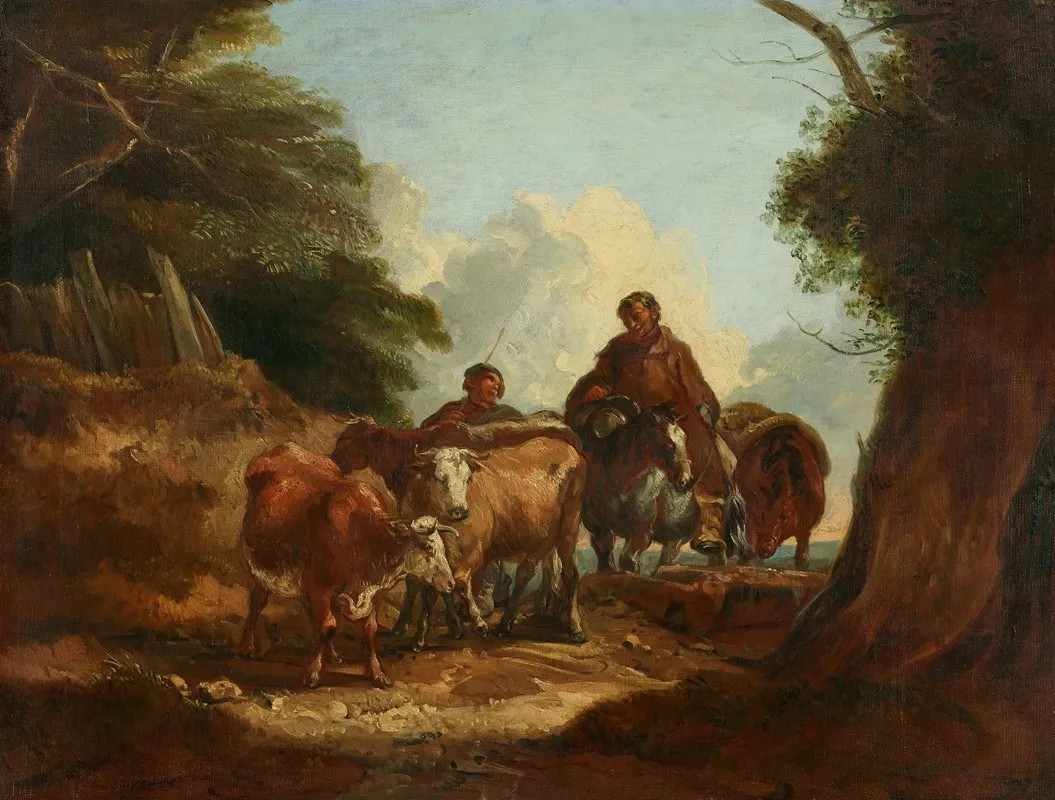 Cowherds With Cattle On A Dirt Road Wall Art by Thomas Barker Of Bath - High-Resolution Digital Print