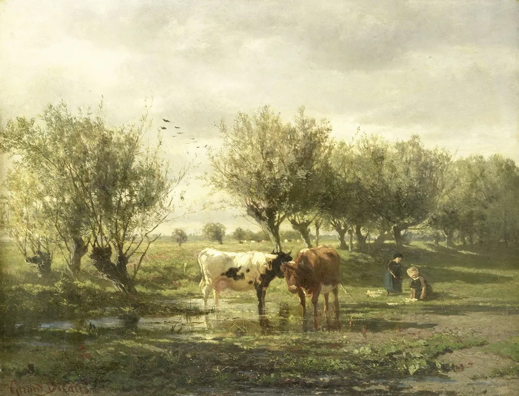 Cows At A Pond Wall Art by Gerard Bilders - High-Resolution Digital Print