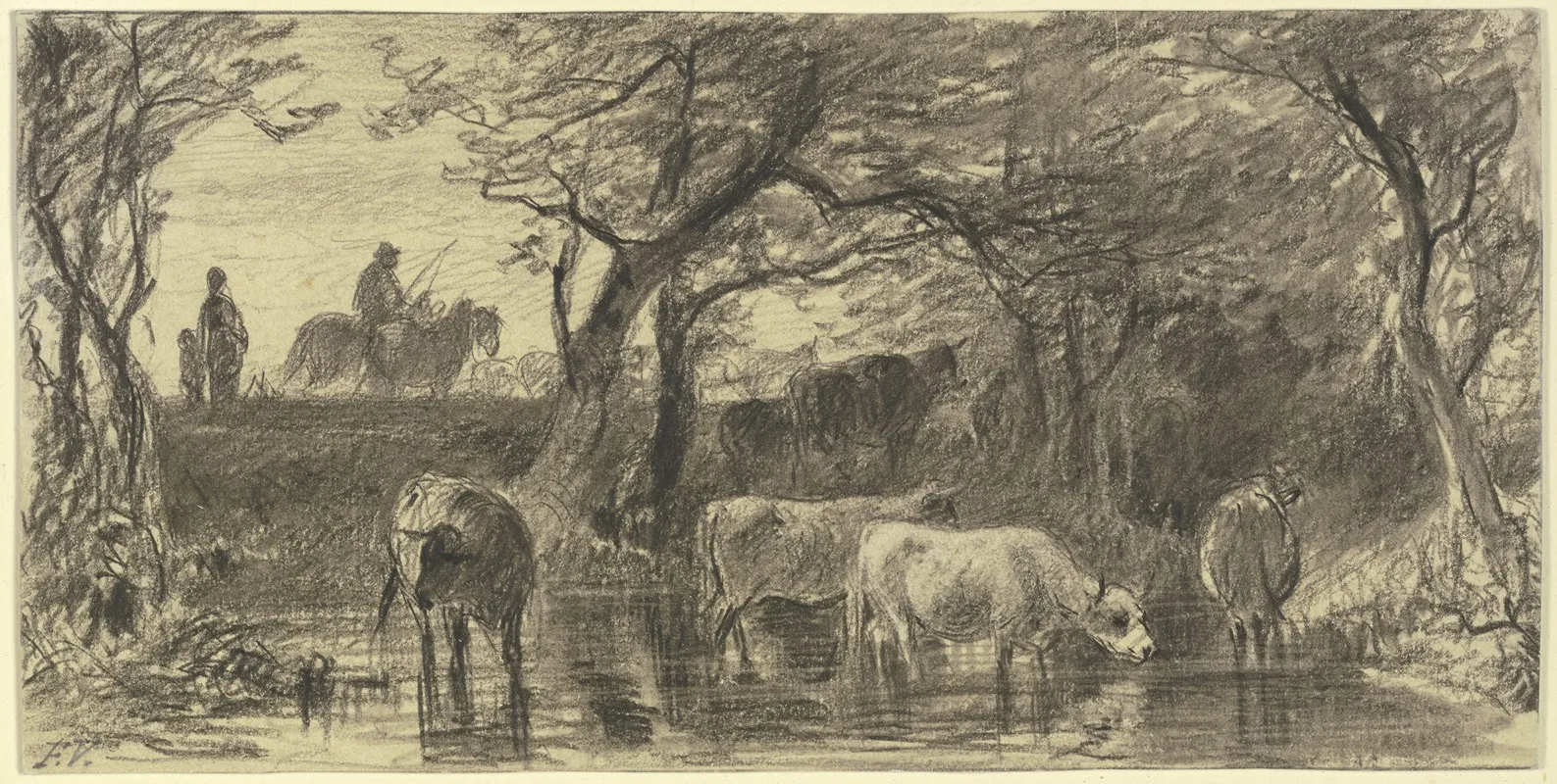 Cows Drinking Wall Art by Friedrich Voltz - High-Resolution Digital Print