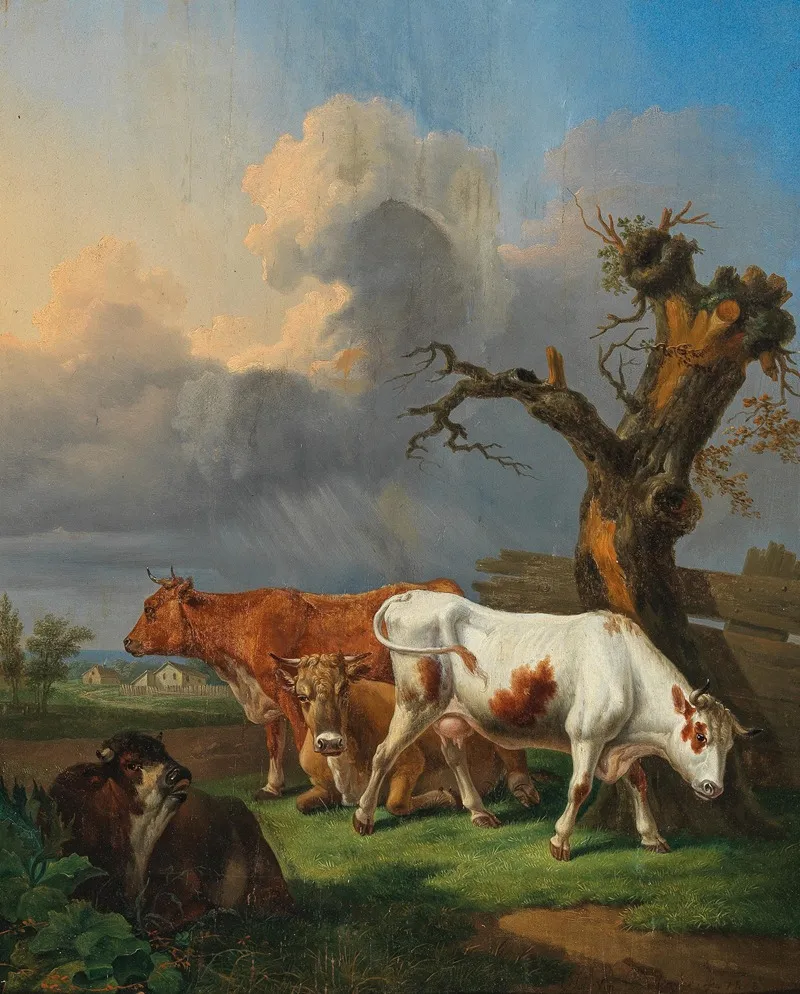Cows Grazing In An Open Landscape Wall Art by Johann Baptist Dallinger von Dalling - High-Resolution Digital Print