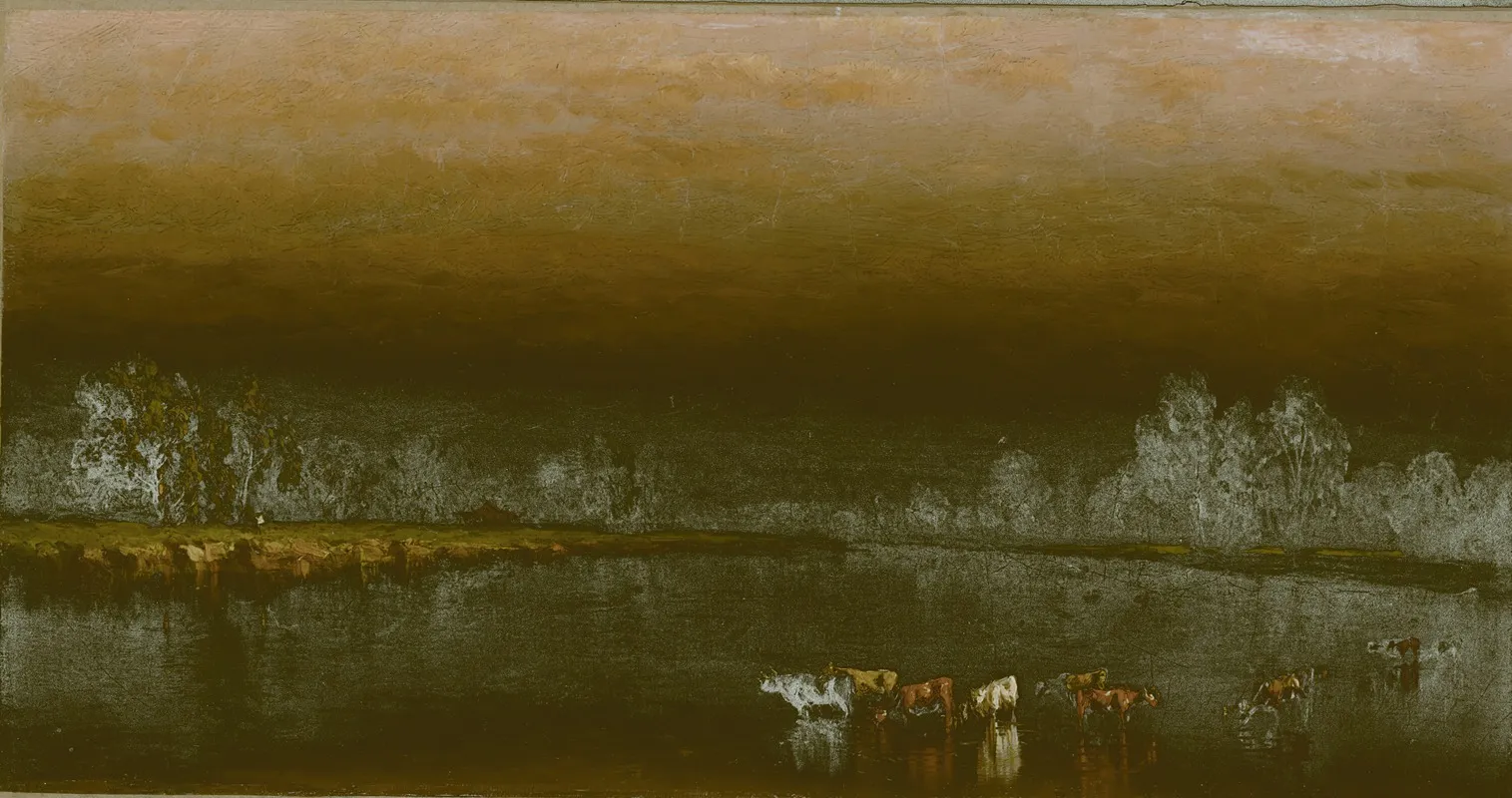 Cows In A Pond At Sunset