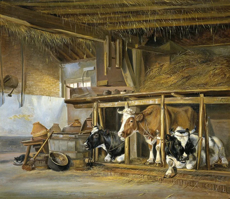 Cows In A Stable Wall Art by Jan van Ravenswaay - High-Resolution Digital Print