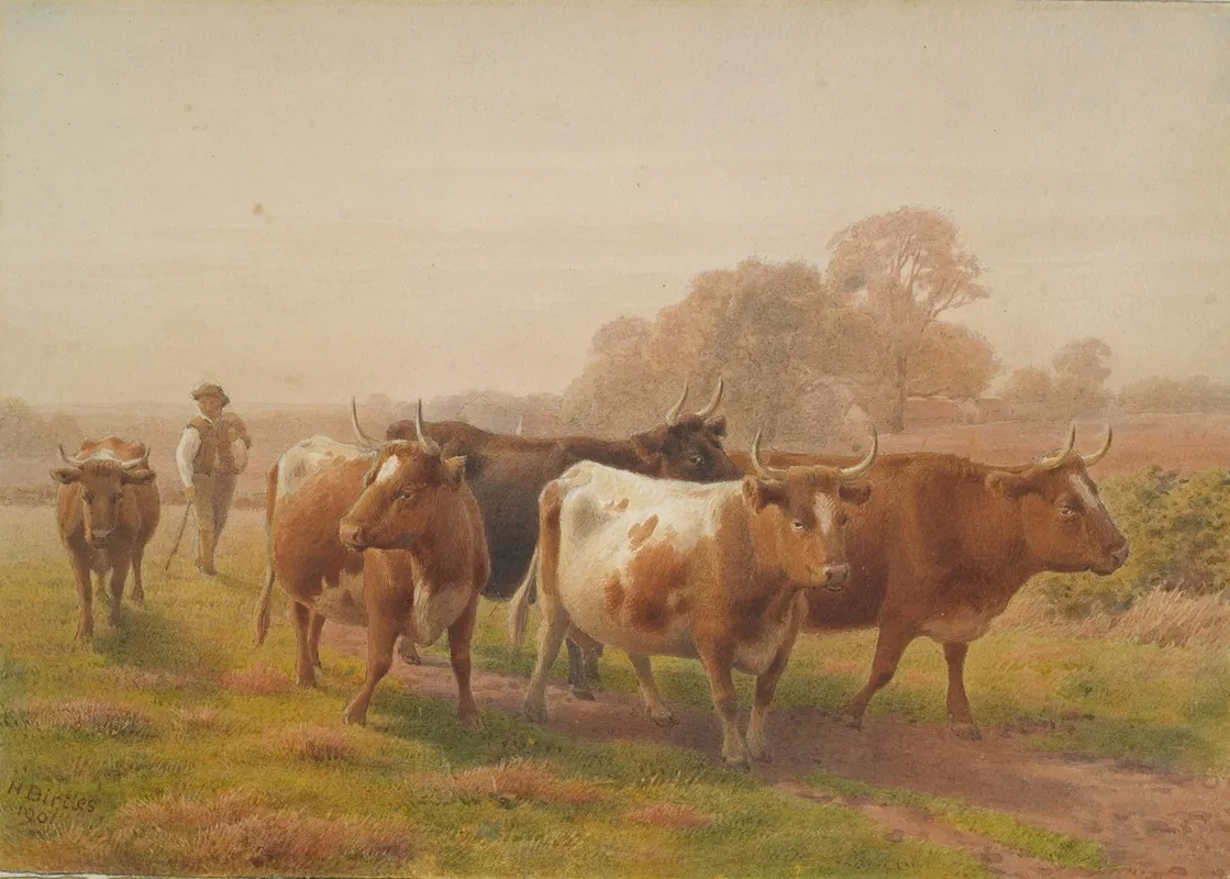 Cows In Landscape 2 Wall Art by Henry Birtles - High-Resolution Digital Print