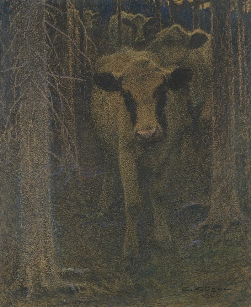 Cows In The Woods Wall Art by Ernst Küsel - High-Resolution Digital Print