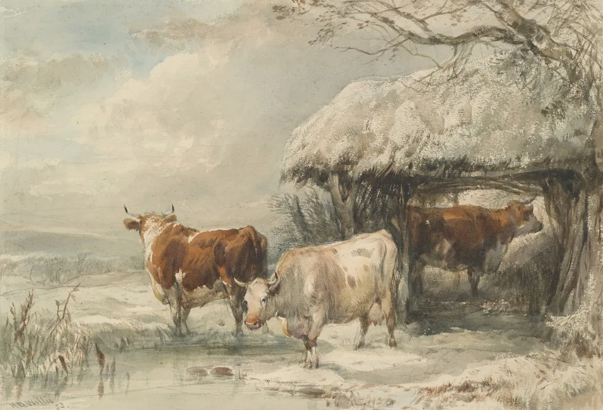 Cows In Winter Wall Art by Henry Willis - High-Resolution Digital Print