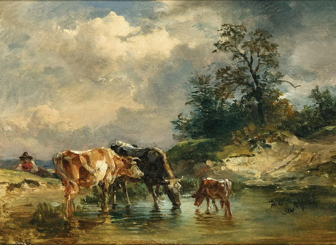 Cows Near A Watering Place 2 Wall Art by Friedrich Gauermann - High-Resolution Digital Print