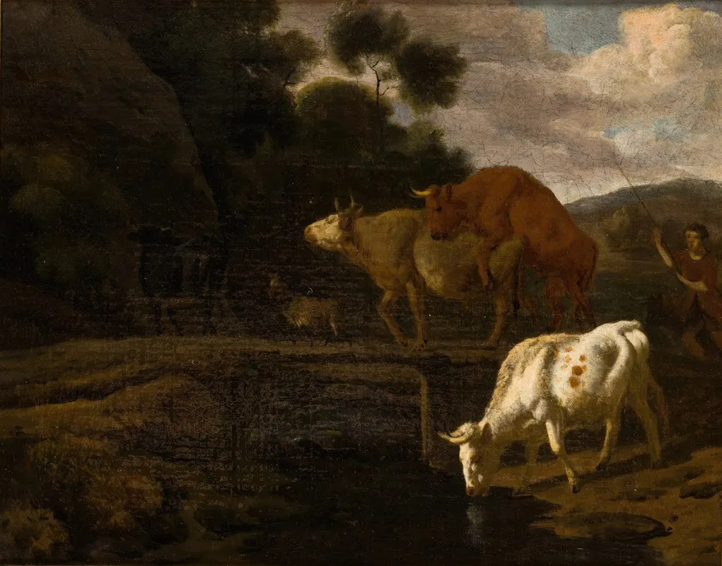 Cows On A Footbridge Wall Art by Dirck van Bergen - High-Resolution Digital Print