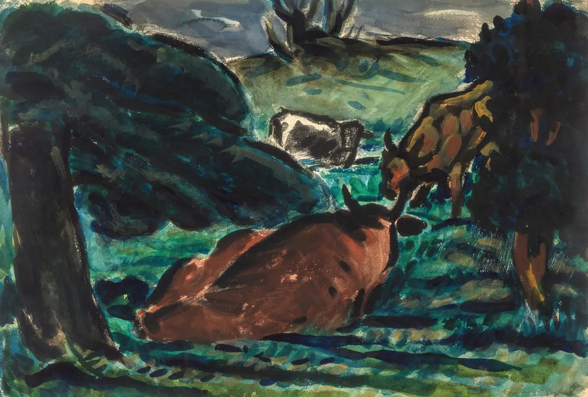Cows Reclining 3 Wall Art by Louis Wiesenberg - High-Resolution Digital Print