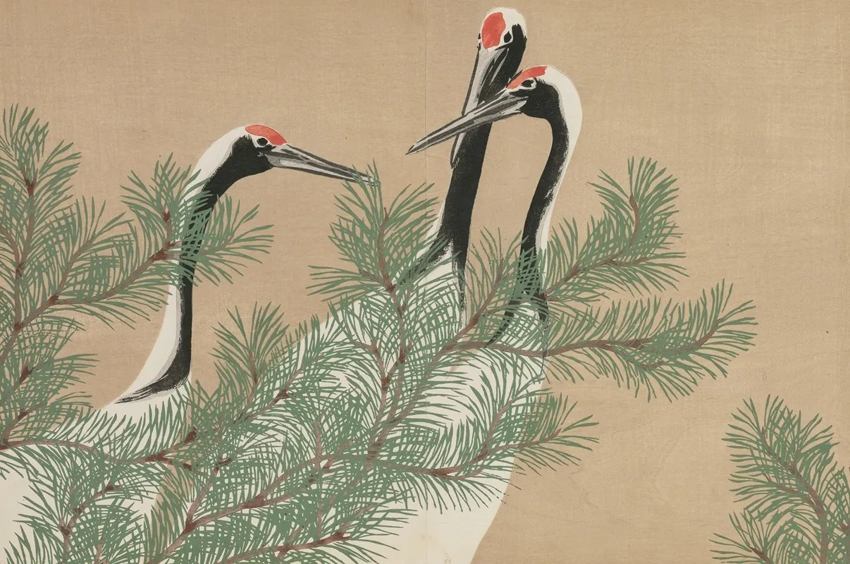 Cranes Tsuru Wall Art by Kamisaka Sekka - High-Resolution Digital Print
