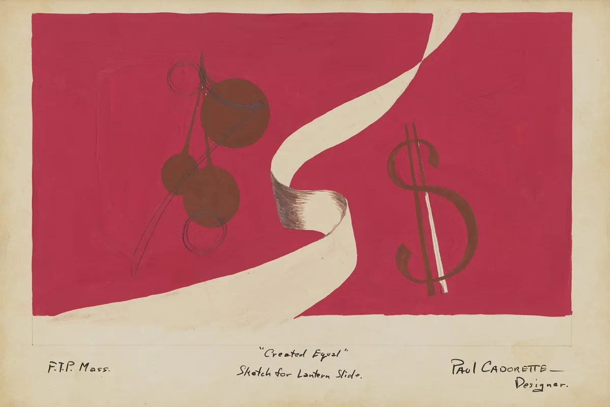 Created Equal Sketch No 13 Sketch For Lantern Slide Financial Symbols And Ribbon Wall Art by Paul Cadorette - High-Resolution Digital Print