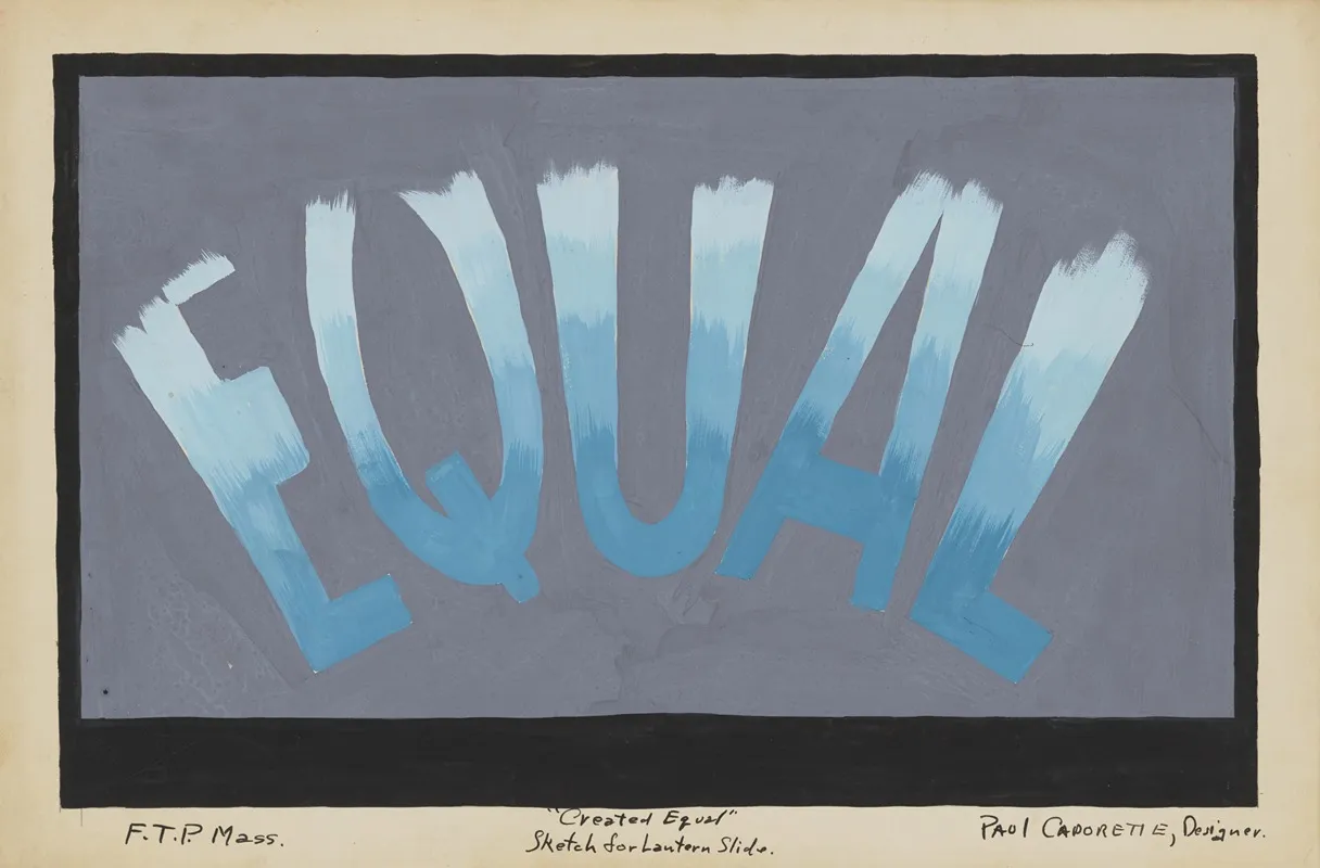 Created Equal Sketch No 15 Sketch For Lantern Slide Blue Word Equal On Gray Wall Art by Paul Cadorette - High-Resolution Digital Print