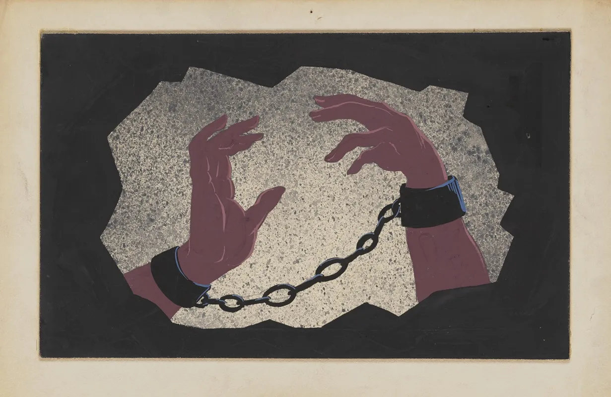 Created Equal Sketch No 21 Stereopticon Background Hands In Manacles Wall Art by Paul Cadorette - High-Resolution Digital Print