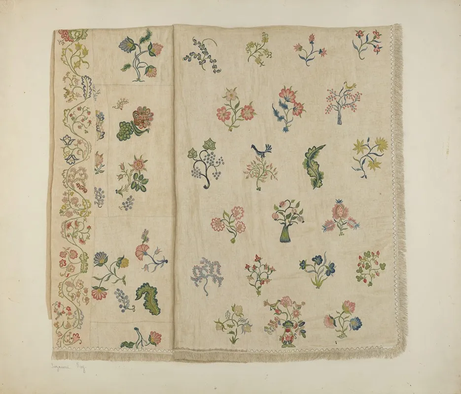 Crewel Embroidered Bedspread
