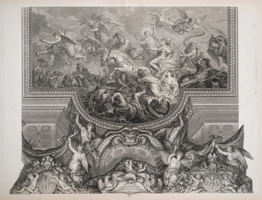 Crossing The Rhine In The Presence Of Enemies 1672 Wall Art by Nicolas Gabriel Dupuis - High-Resolution Digital Print