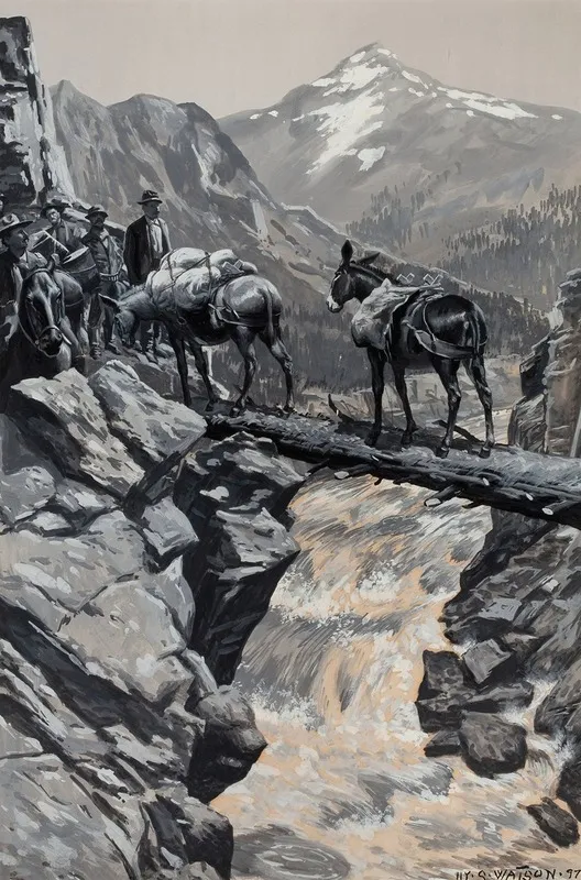 Crossing The Rushing Stream Wall Art by Henry Summer Watson - High-Resolution Digital Print