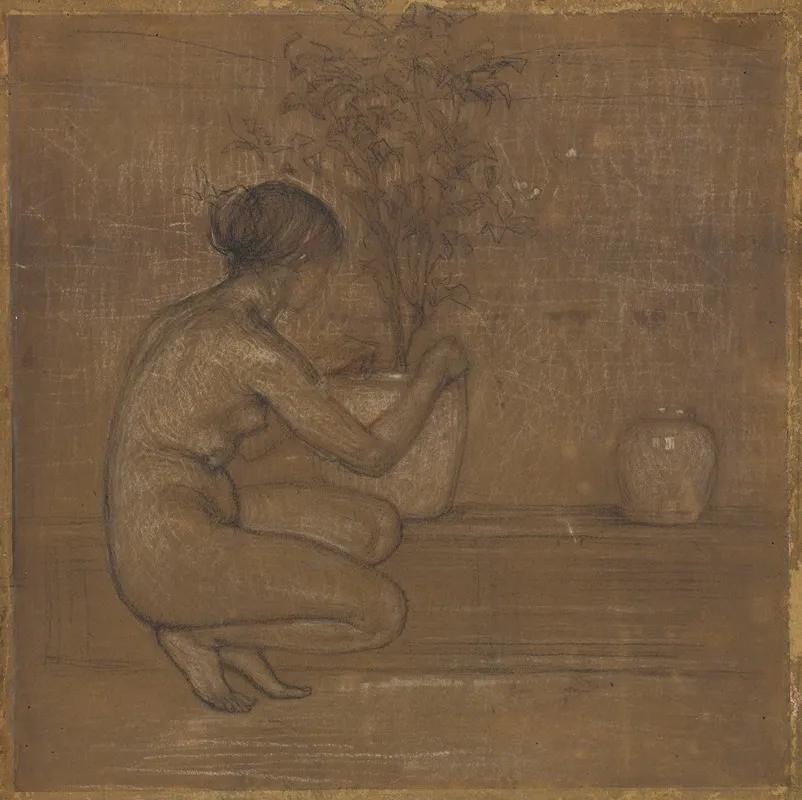 Crouching Figure Study For The White Symphony Three Girls Wall Art by James Abbott McNeill Whistler - High-Resolution Digital Print