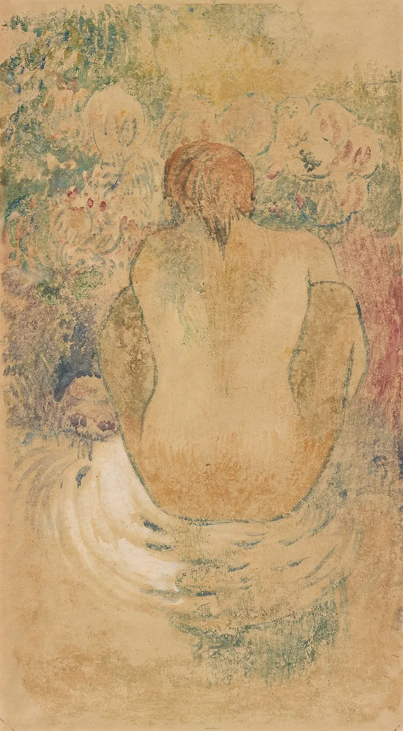 Crouching Tahitian Woman Seen From The Back Wall Art by Paul Gauguin - High-Resolution Digital Print