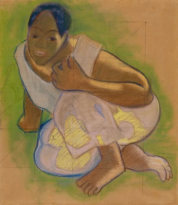 Crouching Tahitian Woman Wall Art by Paul Gauguin - High-Resolution Digital Print