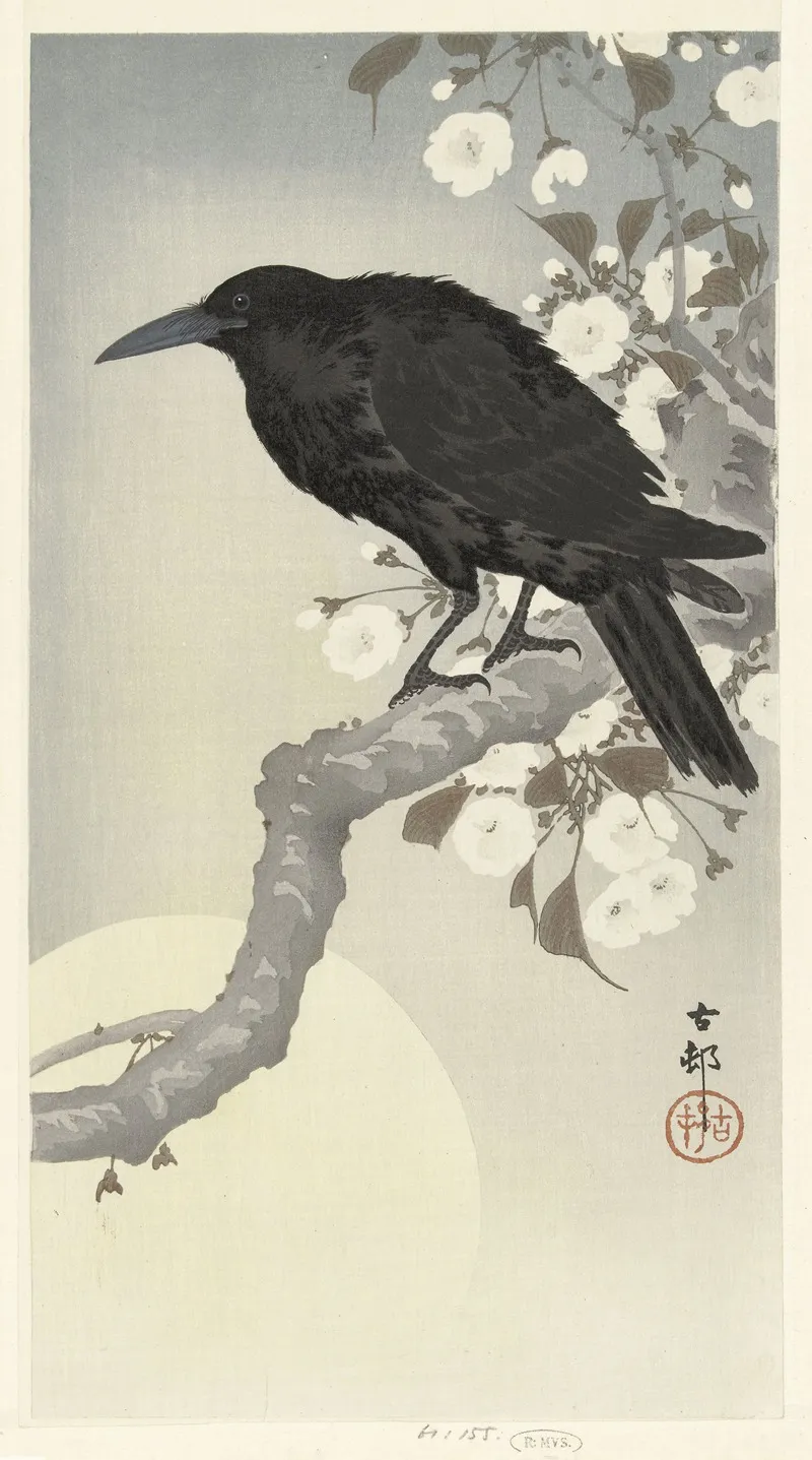 Crow At Full Moon Wall Art by Ohara Koson - High-Resolution Digital Print