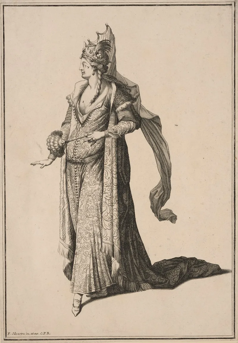 Crowned Woman Holding Feather Fan Wall Art by Francois Silvestre - High-Resolution Digital Print