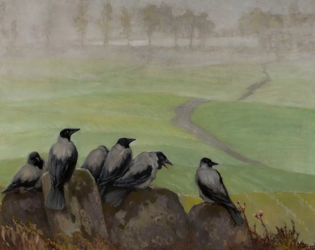 Crows Council Of Seniors Wall Art by Kazimierz Stabrowski - High-Resolution Digital Print
