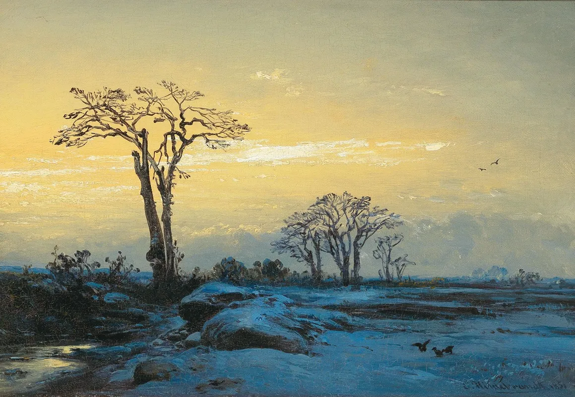 Crows In An Open Winter Landscape Wall Art by Eduard Hildebrandt - High-Resolution Digital Print