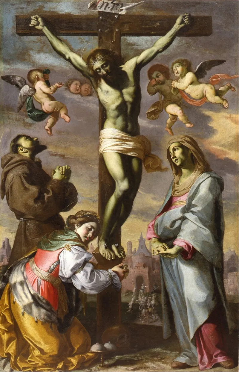 Crucifix With The Virgin And Saints Francis And Agatha 2 Wall Art by Bernardino Mei - High-Resolution Digital Print
