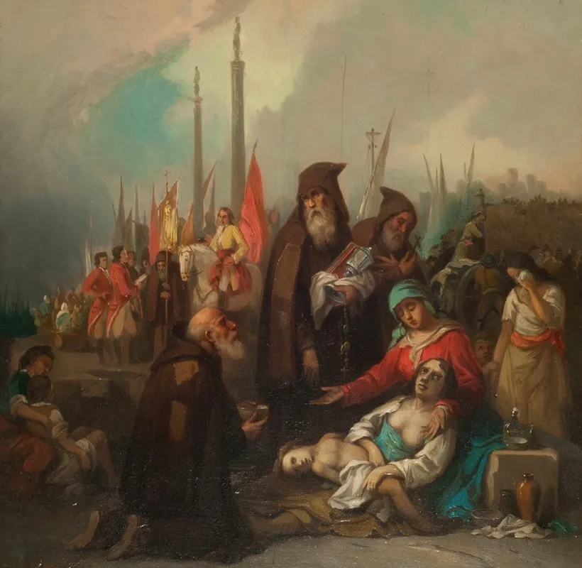 Cuadro Historico Auxilio A Unos Apestados Wall Art by Federico de Madrazo y Kuntz - High-Resolution Digital Print