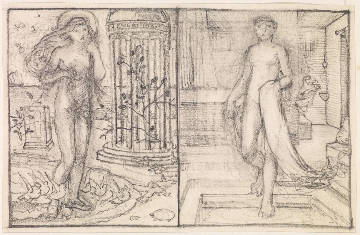 Cupid And Psyche Two Studies Of Venus On The Margin Of The Sea And Psyche At The Bath Wall Art by Sir Edward Coley Burne-Jones - High-Resolution Digital Print