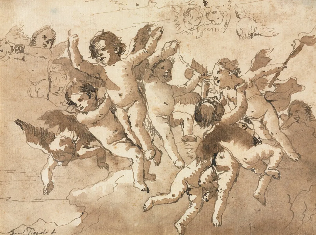 Cupid In The Clouds With Attendant Cherubs