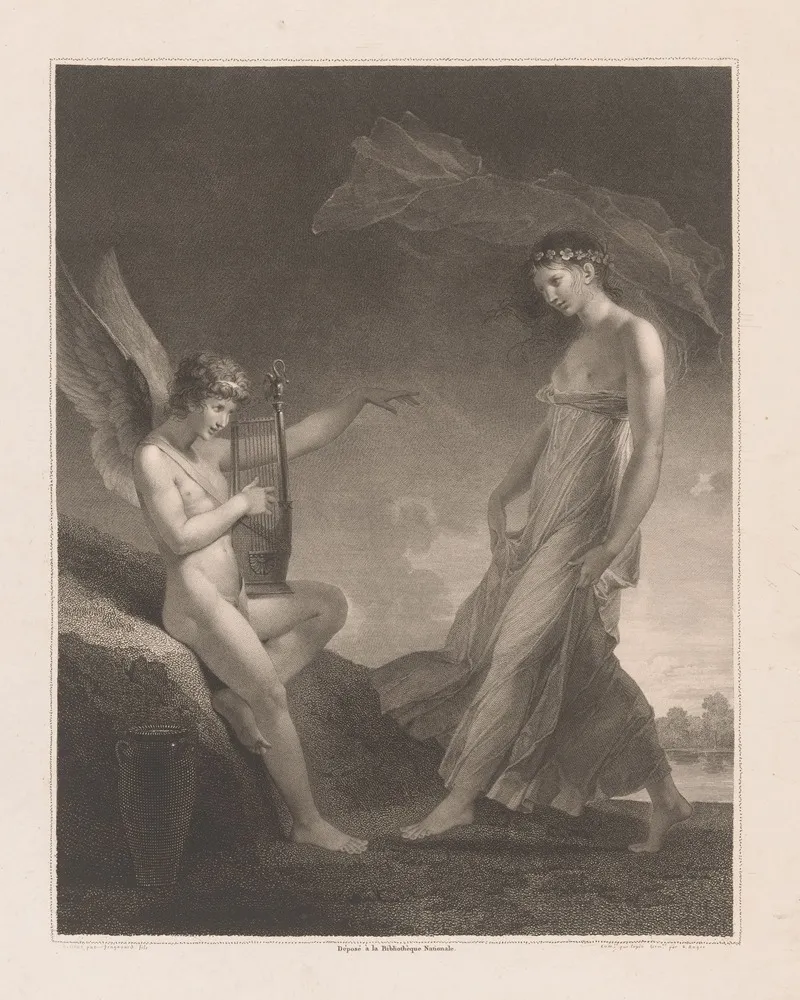 Cupid With Harp Gives A Young Woman A Dance Lesson Wall Art by Jacques Louis Copia - High-Resolution Digital Print