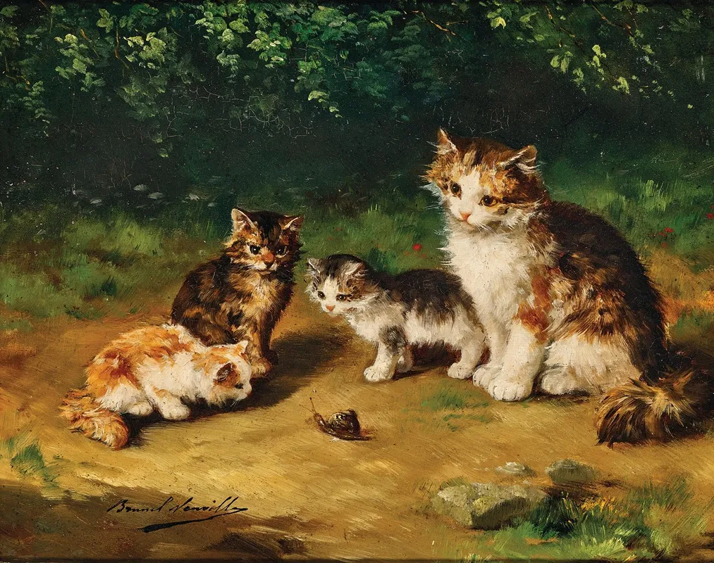 Curious Kittens With Snail