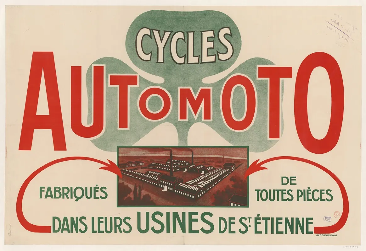 Cycles Automoto Fabriques De Toutes Pieces Dans Leurs Usines De St Etienne Wall Art by Imp. F. Champenois - High-Resolution Digital Print