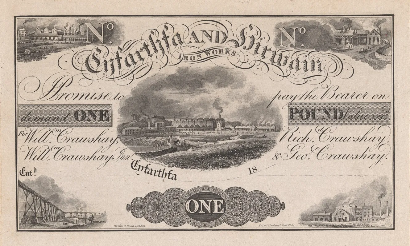 Cyfarthfa And Hirwaun Iron Works One Pound Note Wall Art by Perkins &amp; Heath - High-Resolution Digital Print